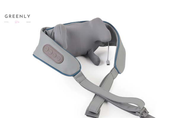 Image of the Greenly Hub™ Neck & Shoulder Massager with ergonomic design, adjustable intensity, and heat function. Relieves neck and shoulder pain, reduces stress, and improves sleep quality.